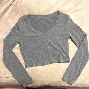 SHEIN long-sleeve cropped tee, small, grey